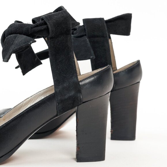 Emporio Armani 90s Ankle Wrap Black Suede Pumps - Picture 8 of 10